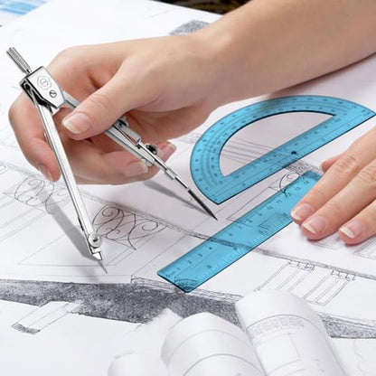 Zonon 3 Pcs 6" Clear Plastic Ruler 6 Inch Protractor Compass Set, Blue - color: Blue, size: 6 Inch