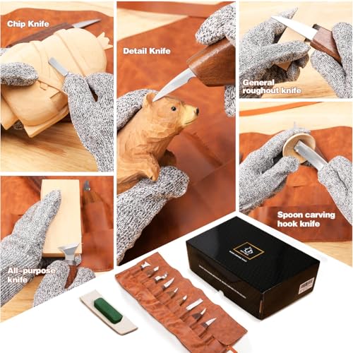 IMYMEE Wood Carving Tools Deluxe-Whittling Knife,Wood Carving Kit,Wood Whittling Kit for Beginners,Spoon Carving Kit,Woodworking Tools Set Large Wood Carving Knife Set - color: Black