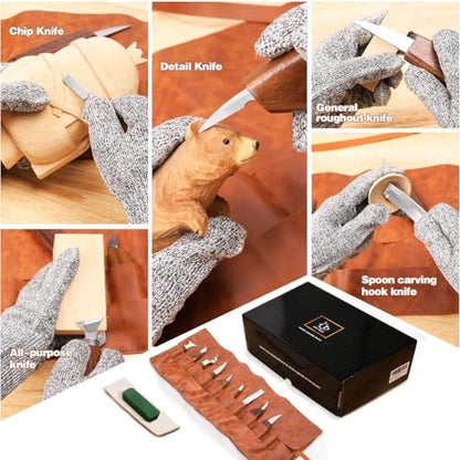 IMYMEE Wood Carving Tools Deluxe-Whittling Knife,Wood Carving Kit,Wood Whittling Kit for Beginners,Spoon Carving Kit,Woodworking Tools Set Large Wood Carving Knife Set - color: Black
