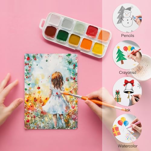 Awclub 50 Sets Blank Watercolor Cards with Envelopes, 140lb/300GSM Cotton Watercolor Paper Cards for Art Painting Creative Greeting Cards, 5x7 Inch