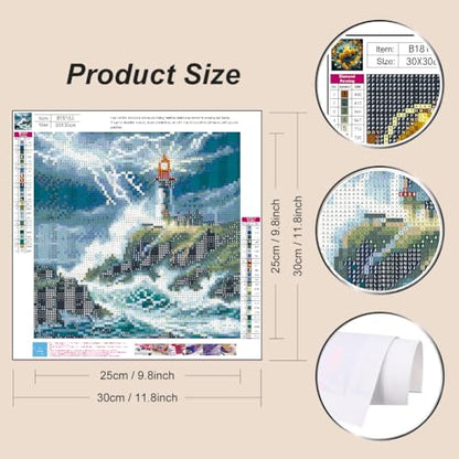 Lighthouse Diamond Art Painting Kits for Adults - Full Drill Beach Diamond Dots Paintings for Beginners, Round 5D Paint with Diamonds Pictures Gem Art Painting Kits DIY Adult Crafts Kits 12x12inch - color: 10-lighthouse
