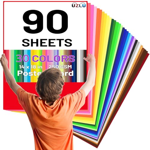90 Pack 14 x 18 in Colored Poster Board 30 Assorted Color Posterboard Paper Bulk 250 GSM Thickness Cardstock Blank Smart Vision Poster Paper for School Drawing Craft Projects DIY Display Supplies - color: 30 colors, size: 14 x 18 in-90 sheets
