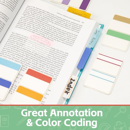 KICNIC Sticky Tabs 480 Pcs 2in, Pastel Book Tabs, 12 Colors, Adhesive BOPP | Page Tabs, Transparent Annotation Labels, Small Markers for Notebooks, School, College, Office, Reading, Study - color: Pastel Colors, size: 480pcs