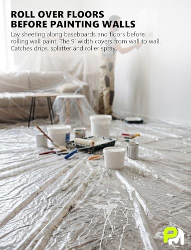 9' x 400' Clear Painters Plastic Sheeting Roll with Dispenser Box