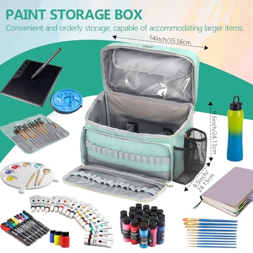 Art Supplies Organizer Storage Bag with Detachable Paint Brush Holder & Partition - Carrying Case for Home/Travel/Outdoor Fits Marks, Acrylic Paint, Palettes, Folding Buckets, Portfolios (Pro Green) - color: Pro Green