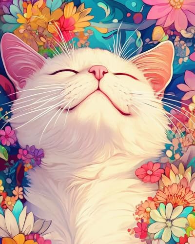 ZRIZQ Paint by Numbers Kit for Adults Beginner,Cat Sleeping Flowers,16x20 | Full set with wooden brushes,rolled canvas,rich paints.Calming activity.Beginner friendly.Just open and paint. - color: 16"X20"Rolled Canvas(Frameless)-Cat 17