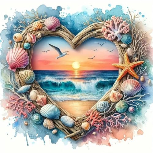 WSLWXSHM Diamond Painting Kits for Adults Seaside Scenery, Round Full Drill Diamond Art Kits, 5D DIY Paint with Diamonds Crafts for Home Wall Decoration Gifts 12×12Inch, Seashell