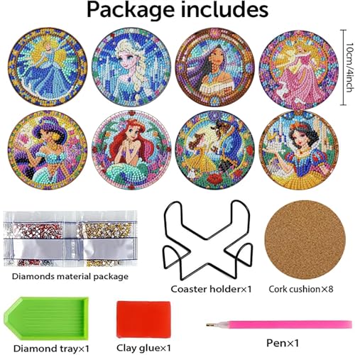 8 Pcs Cartoon Diamond Art Coasters Kits with Holder, Cute Cartoon Diamond Painting Coasters Kits for Adults, Full Drill Gem Art Coaster Crafts Kit for Adults Beginners Home Table Decor Holiday Gifts - color: Bdwy483