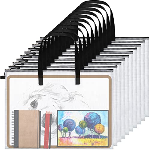 Frienda 10 Pieces Art Portfolios Bags Waterproof Portfolios Posters Storage Supply Bags with Zipper and Handle for Art Artworks, Bulletin Boards, Charts and Teaching for Back to School (19x25 Inches) - size: 19 x 25 Inches