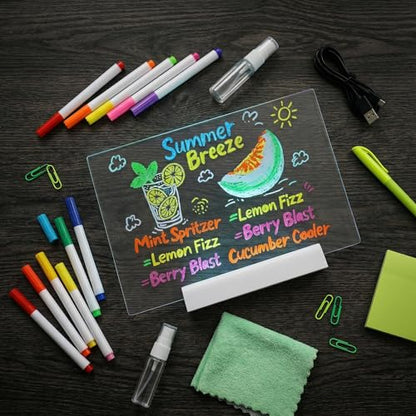 12" Rechargeable LED Dry Erase Board, 8 Colors Glow Doodle Note Board - color: White-2