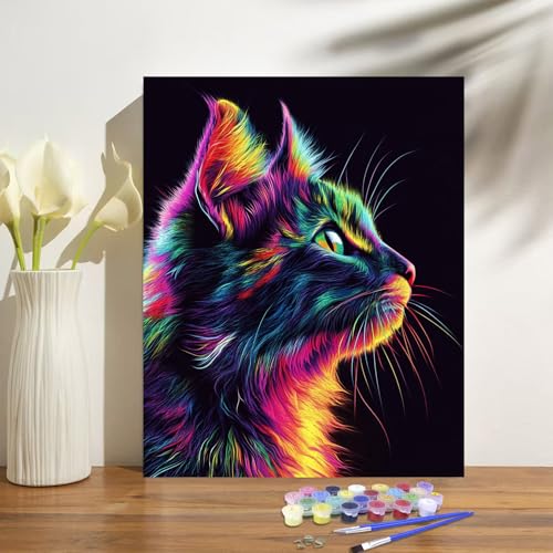 obterie Cat Paint by Numbers Kit for Adults Beginner Animal Oil Painting Kit Adult Paint by Number Kits on Canvas DIY Painting for Beginners Art by Numbers for Gifts Home Wall Decor 16x20 Inch - color: YF002