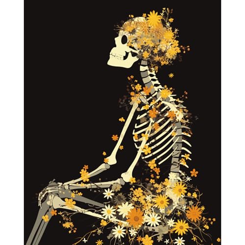 obterie Skull Paint by Numbers Kit for Adults Beginner Flowers Oil Painting Kit Adult Paint by Number Kits on Canvas DIY Painting for Beginners Art by Numbers for Gifts Home Wall Decor 16x20 Inch - color: YF014