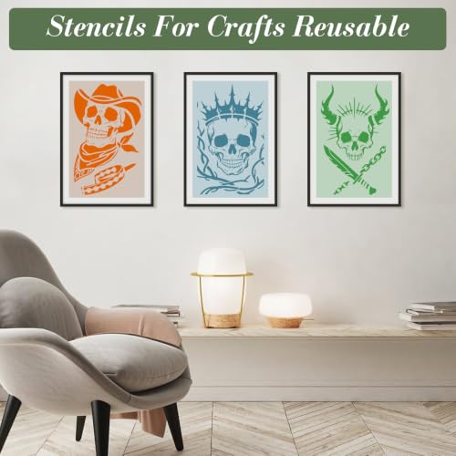 Skull Pirate Stencils for Crafts Reusable 24Pcs Stencils(11X7 Inch) - color: Skull 2