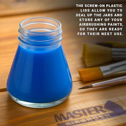 Master Airbrush (Pack of 10) TB-004 Empty 2.7-Ounce (80cc) Glass Jar Bottles with 60° Down Angle Adaptor Lid Assembly - Fits Single-Action Siphon Feed Airbrushes, Use with Master Badger Paasche, Iwata - size: 2.7oz - Glass - 60°
