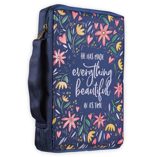 Christian Art Gifts Men/Women's Bible Cover Everything Beautiful Ecclesiastes 3:11, Blue Floral Canvas, Large - color: Blue/Everything Beautiful, size: Large