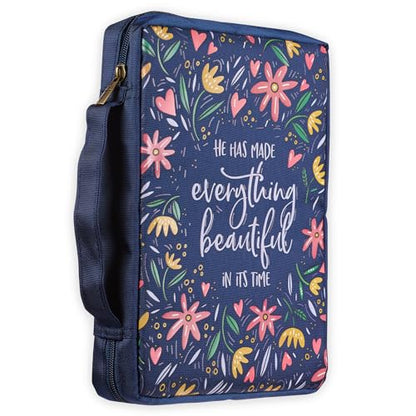 Christian Art Gifts Men/Women's Bible Cover Everything Beautiful Ecclesiastes 3:11, Blue Floral Canvas, Large - color: Blue/Everything Beautiful, size: Large