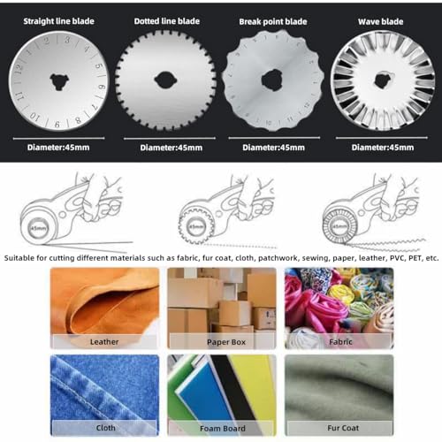 10pack Rotary Cutter Blades for Fabric, 45mm/1.77inch Circle Edge Rotary Replacement Blades with Plastic Box Rotary Knife Quilting Supplies for Arts Crafts Scrapbooking Sewing Cutting Paper - color: round edge - 10pack