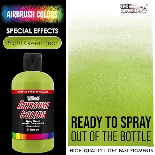 U.S. Art Supply Pearlized Bright Green Pearl Acrylic Special Effects Airbrush Paint - 8oz Ready to Spray Air Brush Paint for Nails, Models, Fabric - Water-Based Air Brush Painting - color: Bright Green Pearl, size: 8 Fl Oz (Pack of 1)