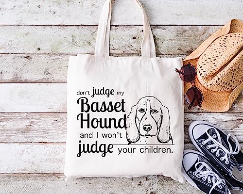 Pet Studio Art Don't Judge My Dog Tote Bag - color: Basset Hound