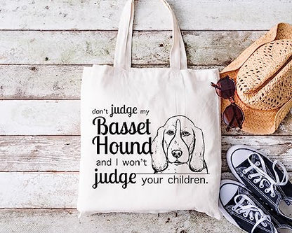 Pet Studio Art Don't Judge My Dog Tote Bag - color: Basset Hound