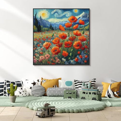 Yezavesu Framed Paint by Numbers Kit for Adults Starry Night, Flowers - color: YOP-F-1205, size: 10x10 Inch