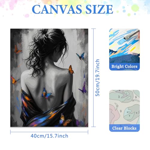 MIRCVSH People Paint by Numbers Kit for Adults,Girl's Back Paint by Number Kits for Adults Beginner,DIY Unframed Girl and Butterfly Watercolor Oil Painting Kits for Home Wall Decor 16x20 Inch. - color: MT23003