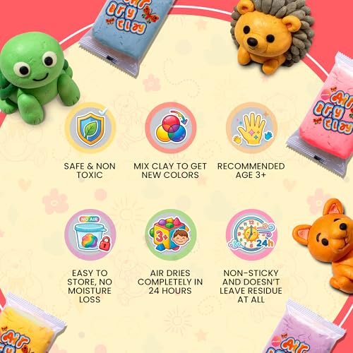 Air Dry Clay for Kids – 72 Colors Soft Modeling Clay Kit, Non-Toxic, DIY Model Art & Crafts Toys with Sculpting Tools, Paintable Craft Kit, Home Party Favors, Birthday Gift for Ages 3+
