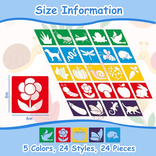 24 Pcs Stencils for Kids Garden Themed Outside Sidewalk Chalk Stencils 6" - size: Garden 6 Inch