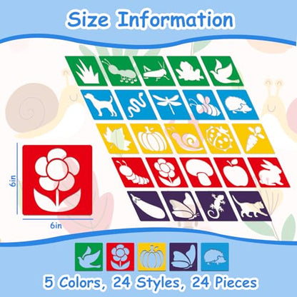 24 Pcs Stencils for Kids Garden Themed Outside Sidewalk Chalk Stencils 6" - size: Garden 6 Inch
