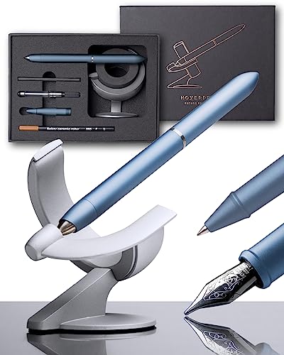 novium Hoverpen Future - Luxury Fountain & Rollerball Pen All-In Gift Box | Schmidt Nib (Fine), Converter, Extra Refill, Aerospace Metal, Best Pen Gift Set for Men & Women (Mist Blue) - color: Mist Blue, style: 2-In-1 Set