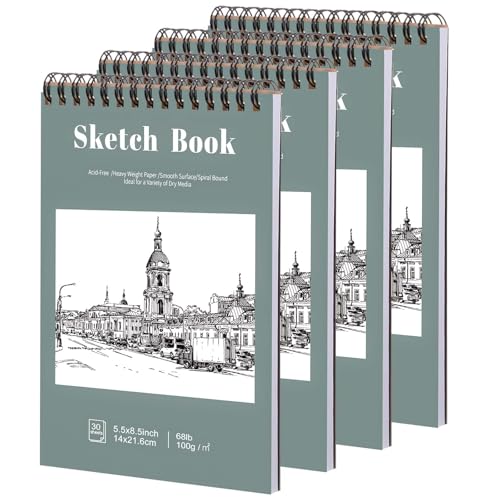 4 Pack Small Sketch Books, 5.5 × 8.5 in, Spiral Bound, 30 Sheets - color: Light Cyan, size: 5.5 × 8.5Inch（4 Pack）