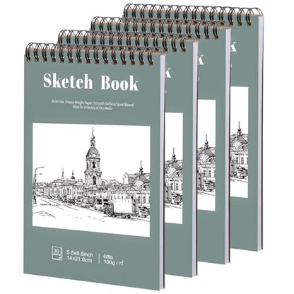 4 Pack Small Sketch Books, 5.5 × 8.5 in, Spiral Bound, 30 Sheets - color: Light Cyan, size: 5.5 × 8.5Inch（4 Pack）
