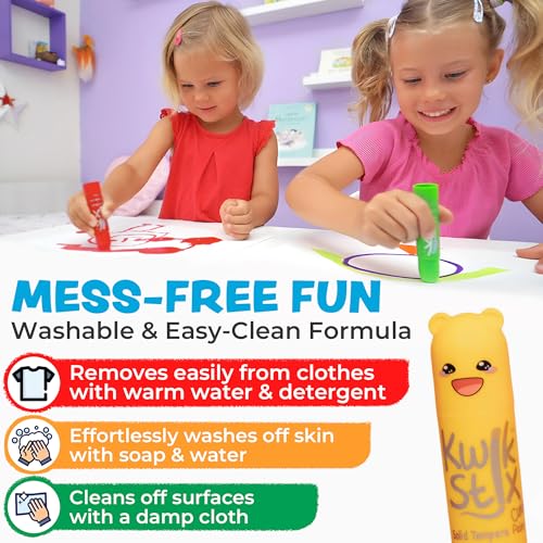 Kwik Stix Cuties Washable Paint Sticks for Kids & Toddlers, 12 Non-Toxic Colors, Quick-Drying, Allergen-Free, Solid Tempera with Cute Caps - color: Multicolor