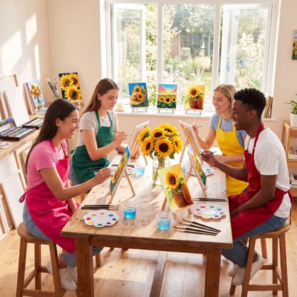 Cholemy 6 Set Paint and Sip Kit for Adults 8"x 10" Pre Drawn Canvas Painting with Wooden Easel Acrylic Paint Wash Cup Brushes Palette Apron for Painting DIY Adult's Date Party Supplies(Sunflower) - style: Sunflower