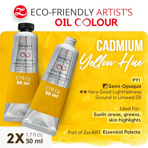 ZenART Professional Oil Paint Set - Artist Grade Cadmium Yellow Hue-2x50ml | Non-Toxic, Buttery Consistency, Rich Pigment, Lightfast Oil Paints for Primed Surface Canvas, Fine Art, Portraits & Landscape - color: Cadmium Yellow Hue