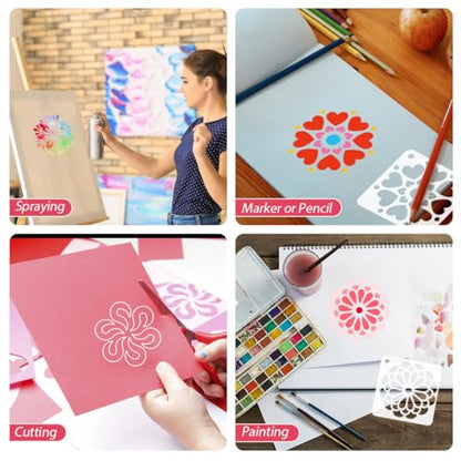 50 PCS Mandala Painting Stencils Reusable Mandala Stencils for Painting on Wood Rocks Canvas Fabric Glass Pottery 4x4 Inch - color: 50 Mandala