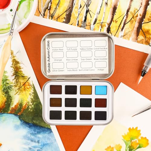 Grabie 12 Color Travel Watercolor Paint Set, Pocket Palette, Autumn - color: Autumn