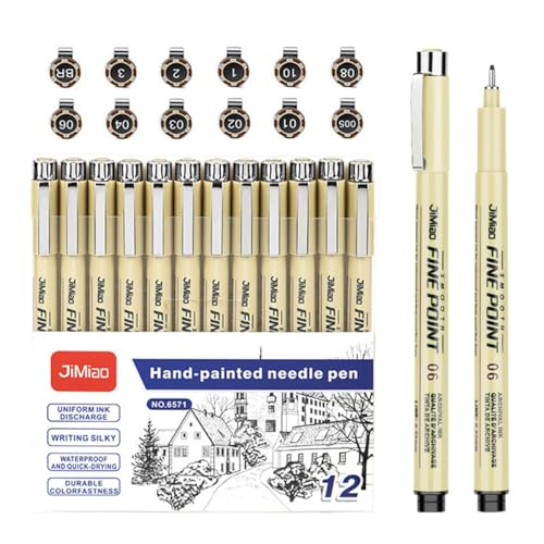 12 Pack Micro Pen Fineliner Ink Pens, Black Fine Point Drawing Pens Waterproof Archival Ink Multiliner Pens for Artist Illustration, Sketching, Technical Drawing, Anime, Manga