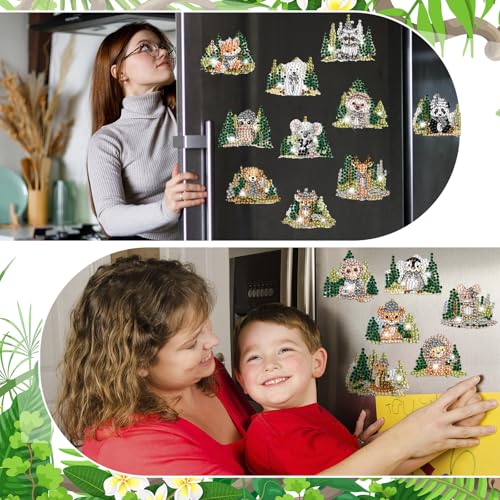 Xuhal 30 Pcs Wildlife Diamond Painting Magnets Diamond Art Kits for Adults | Forest Animal Refrigerator Magnets, 5D Rhinestone Fridge Magnetic Sticker, Zoo Animal Diamond Club Gifts, Small DIY Crafts - color: Woodland