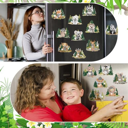 Xuhal 30 Pcs Wildlife Diamond Painting Magnets Diamond Art Kits for Adults | Forest Animal Refrigerator Magnets, 5D Rhinestone Fridge Magnetic Sticker, Zoo Animal Diamond Club Gifts, Small DIY Crafts - color: Woodland