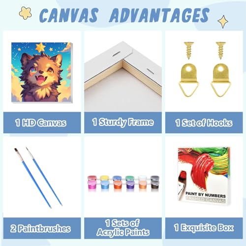 XTCIXAL Paint by Numbers Kit for Kids with Frame, Wolf, 8X8 inch - color: 13-Wolf