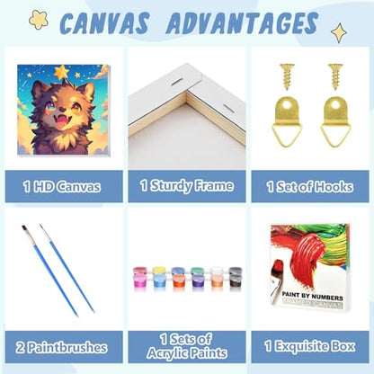 XTCIXAL Paint by Numbers Kit for Kids with Frame, Wolf, 8X8 inch - color: 13-Wolf