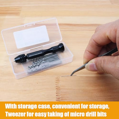 Precision Pin Vise Hand Drill Manual w/Micro Twist Drill Bits Set 0.5-3.0mm | Rotary Tool Craft Drill for Jewelry Making, Wood, Plastic, Resin, PCB,Miniature, Beads, Clay Etc Manual Making DIY Drilling