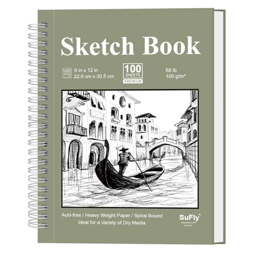 9 x 12 Sketchbook, 68lb/100gsm Sketch Pad 100 Sheets Spiral Bound Acid Free Drawing Paper with Hard Cover Art Paper for Drawing and Painting for Graphite Pencil, Charcoal, Pastels, for Kids & Adults - color: Green, size: 9-x-12-inch:1 Pack