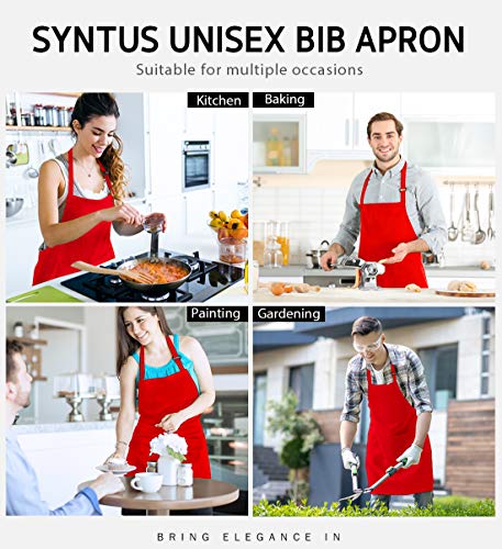 Syntus Apron for Men Women, Adjustable Cooking Kitchen Apron with 2 Pockets | Machine Washable, Firm Stitching, Stain Resistance, Long Tie Straps, 2 Pockets, Versatility, Unisex Use, Gift, BBQ - color: Basic Red, style: 2 Polyester