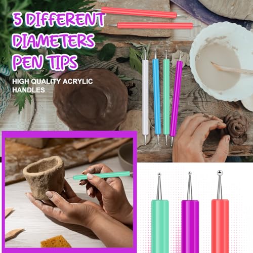Ashmacdo 20 Pcs Dotting Tools for Painting,Ball Embossing Tool Tracing Stylus for Transfer Paper Drawing Nail Art - color: white light green sky blue pink purple