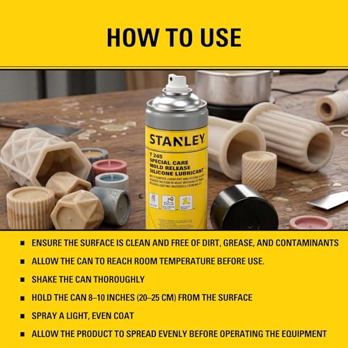 STANLEY T245 Mold Release Spray - 1x8.5 oz, High-Performance Silicone Lubricant for Epoxy Resin, Plastics, Withstands Extreme Temperatures, Moisture Repellent, Corrosion Protection - 1 Pack - size: 1 Pack