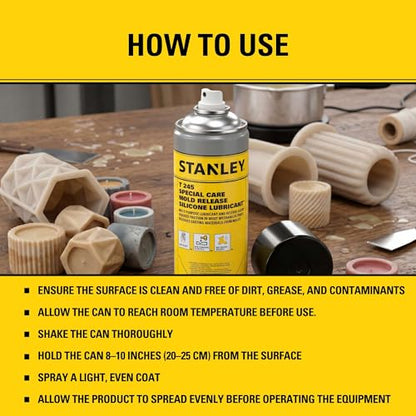 STANLEY T245 Mold Release Spray - 12x8.5 oz, High-Performance Silicone Lubricant for Epoxy Resin, Plastics, Withstands Extreme Temperatures, Moisture Repellent, Corrosion Protection - 12 Pack - size: 12 Pack