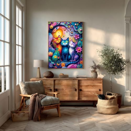 Diamond Art Kits for Adults,Colorful Cat and Flower Diamond Painting - color: KM531-1