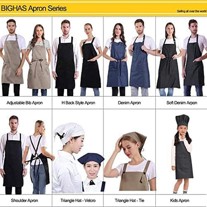 BIGHAS Adjustable Bib Apron with Long Ties for Women Men 18 Colors Chef Kitchen Cooking - color: Beige